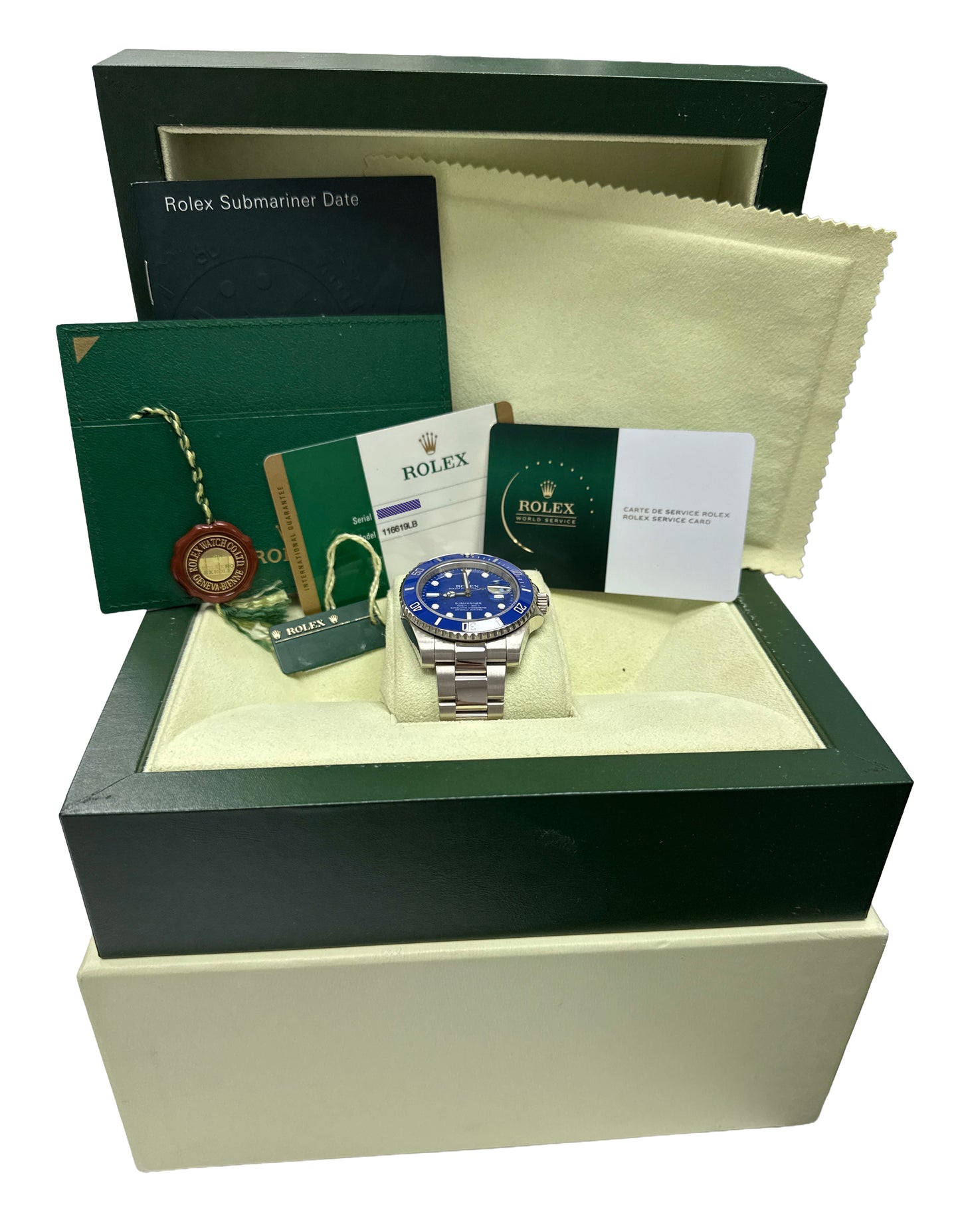 OCT 2025 RSC PAPERS Rolex Submariner Date SMURF Blue 18K Gold 40mm 116619 LB BOX