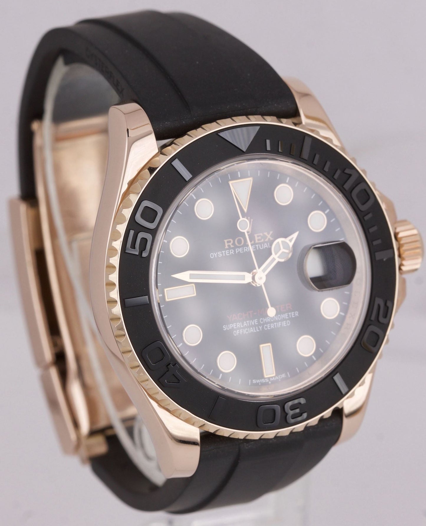 Rolex PAPERS Yacht-Master 18K EVEROSE GOLD Oysterflex 40mm Watch 116655 B+P