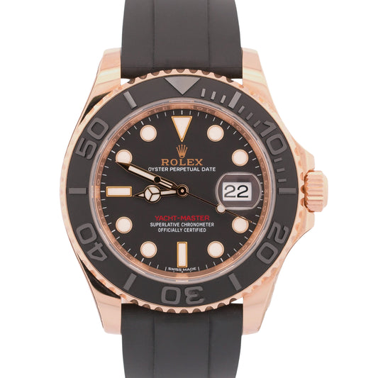 MINT Rolex Yacht-Master BLACK 18K Rose Gold Oysterflex Rubber 40mm 116655 Watch