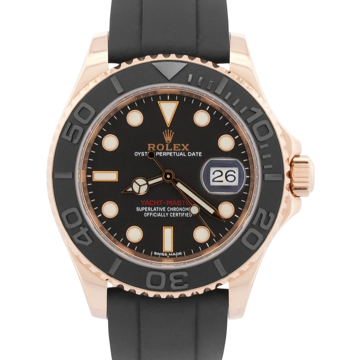2026 CPO Rolex Yacht-Master 116655 Black 18K Rose Gold Oysterflex 40mm Watch
