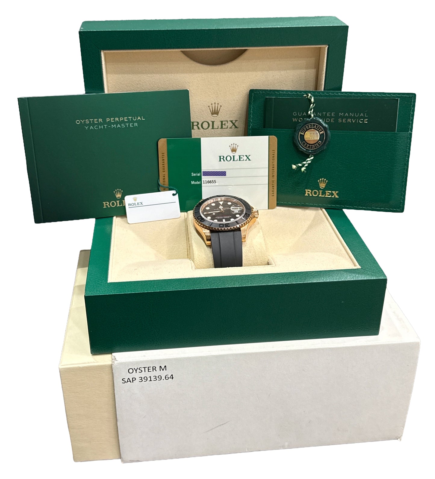 NEW STICKERED 2018 PAPERS Rolex Yacht-Master 18K Oysterflex NOS 40mm 116655 BOX