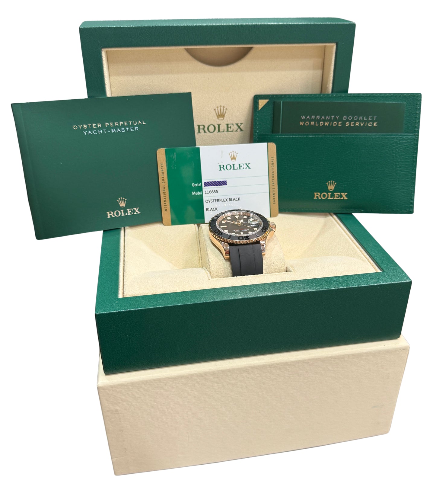 2017 Rolex Yacht-Master 116655 18K Rose Gold Black Oysterflex 40mm Box Papers