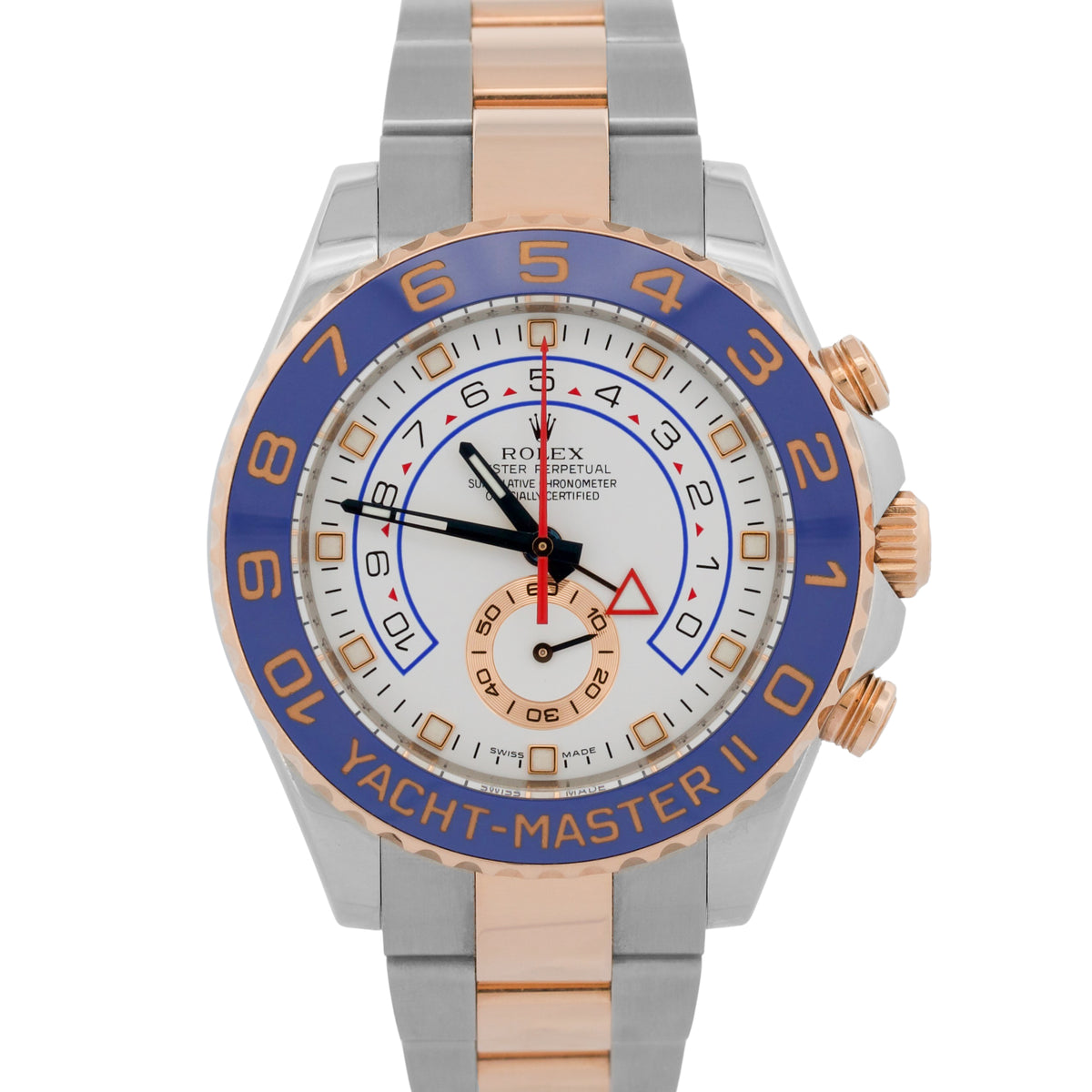 Rolex Yacht-Master II 116681 White Blue Steel 18K Rose Gold 44mm Box Papers