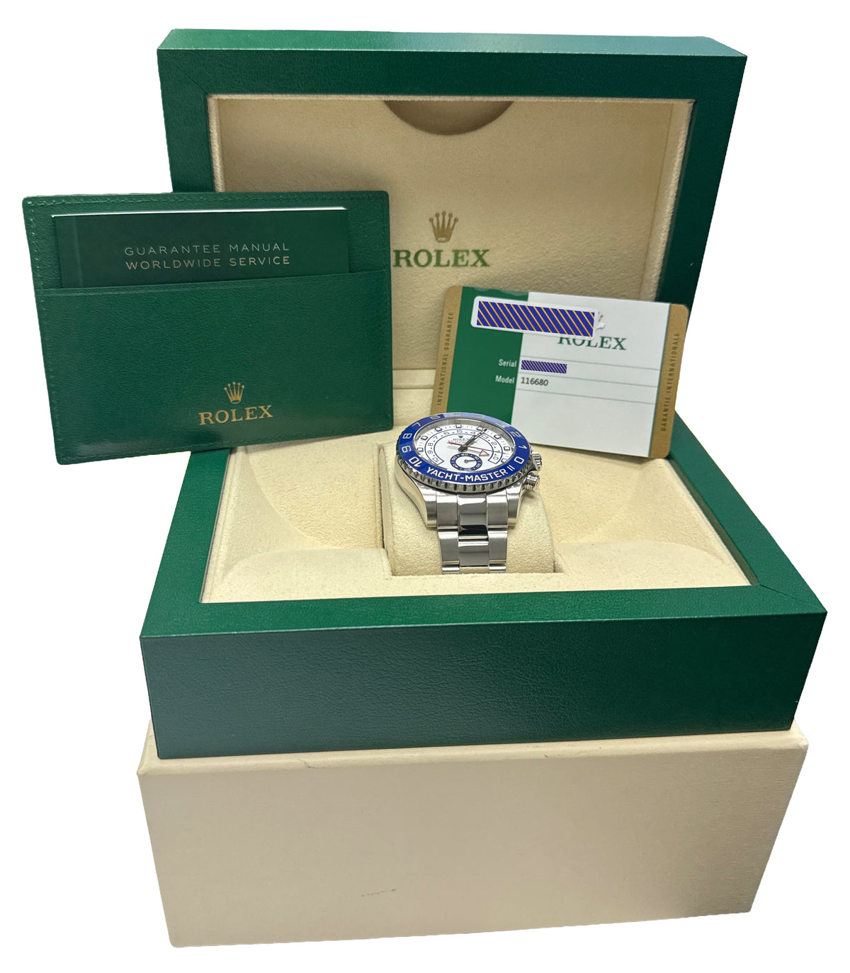 2016 Rolex Yacht-Master II 116680 44mm White Blue Hands Steel 116680 Box Papers