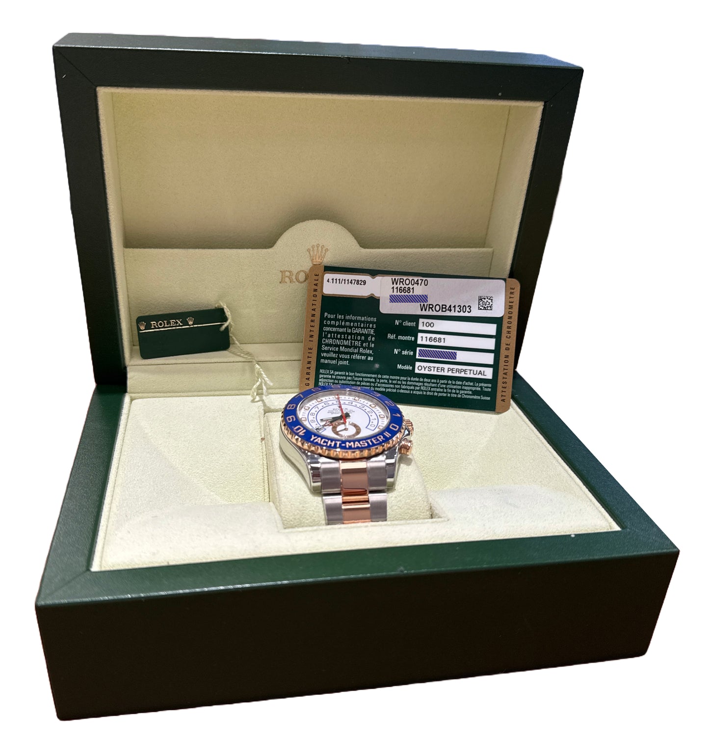 PAPERS Rolex Yacht-Master II 44mm BLUE HANDS 18K Rose Gold Steel 116681 BOX