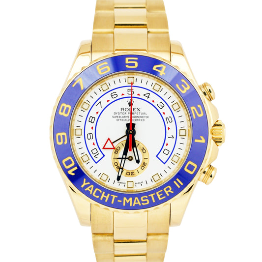 2016 Rolex Yacht-Master II White BLUE HANDS 18K Yellow Gold 44mm Watch 116688