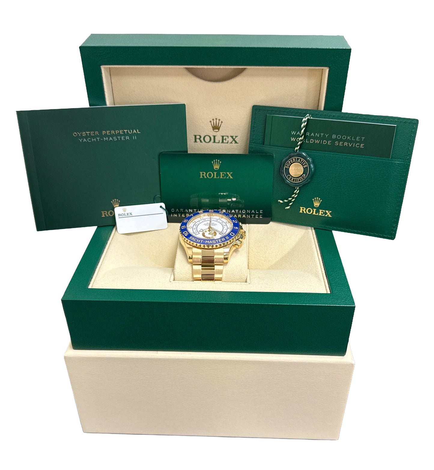 2021 PAPERS Rolex Yacht-Master II BLUE 18K Yellow Gold 44mm 116688 Watch BOX