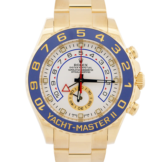 2016 Rolex Yacht-Master II 116688 White Blue 18K Yellow Gold 44mm Box Papers