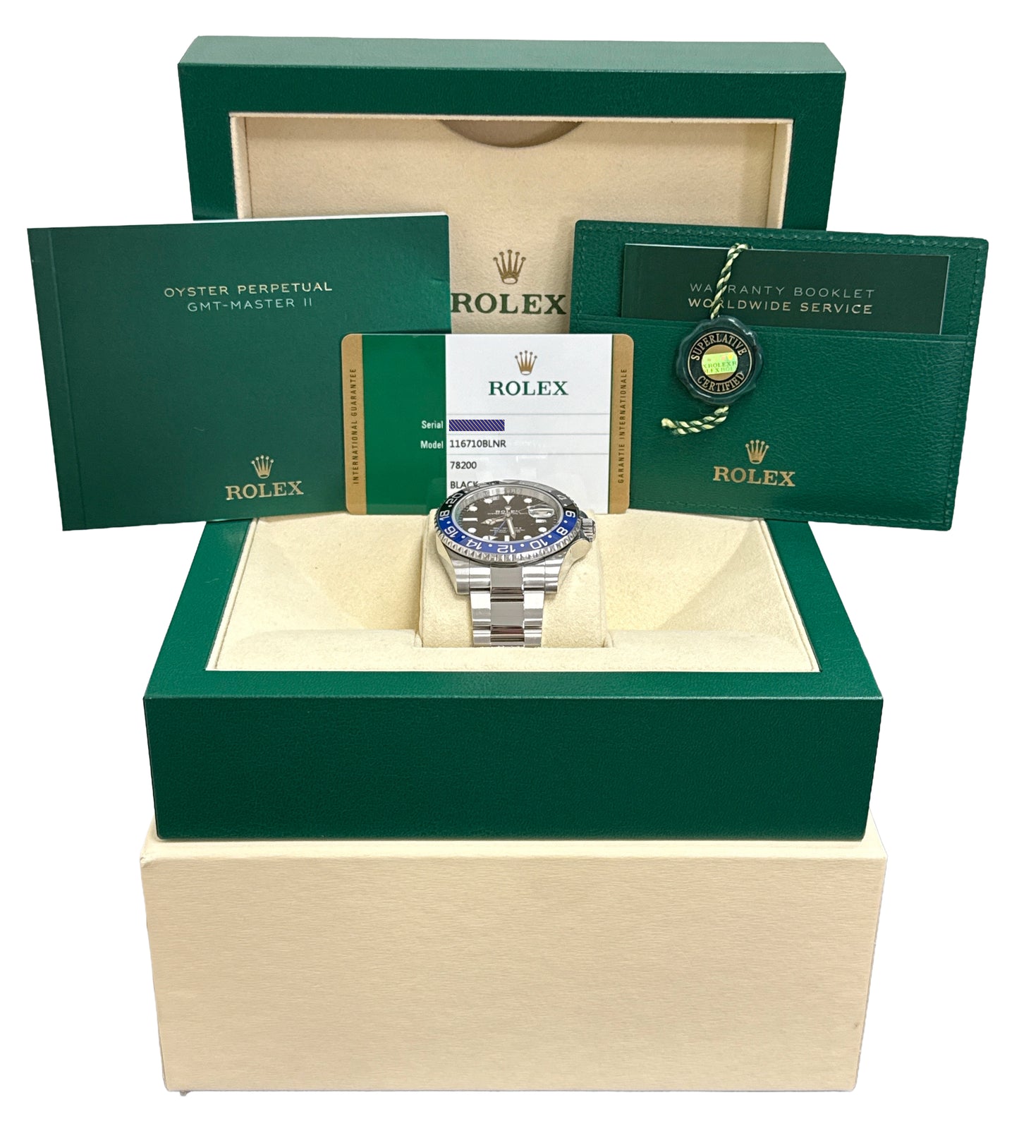 PAPERS Rolex GMT-Master II BATMAN Blue Black Steel Ceramic 40mm 116710 BLNR BOX