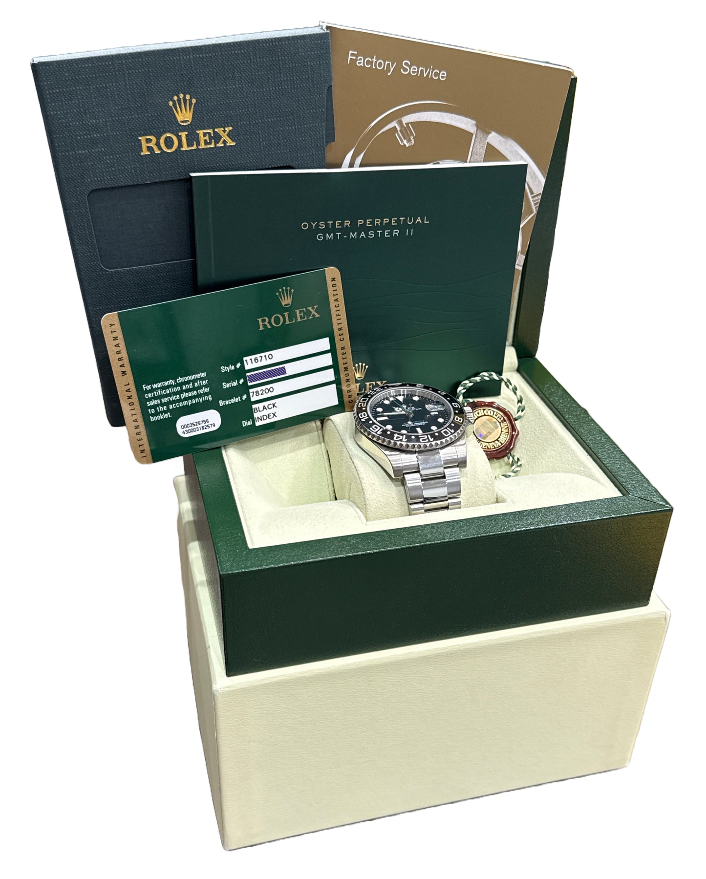 MINT PAPERS Rolex GMT-Master II BLACK Green Stainless Steel 40mm 116710 LN BOX