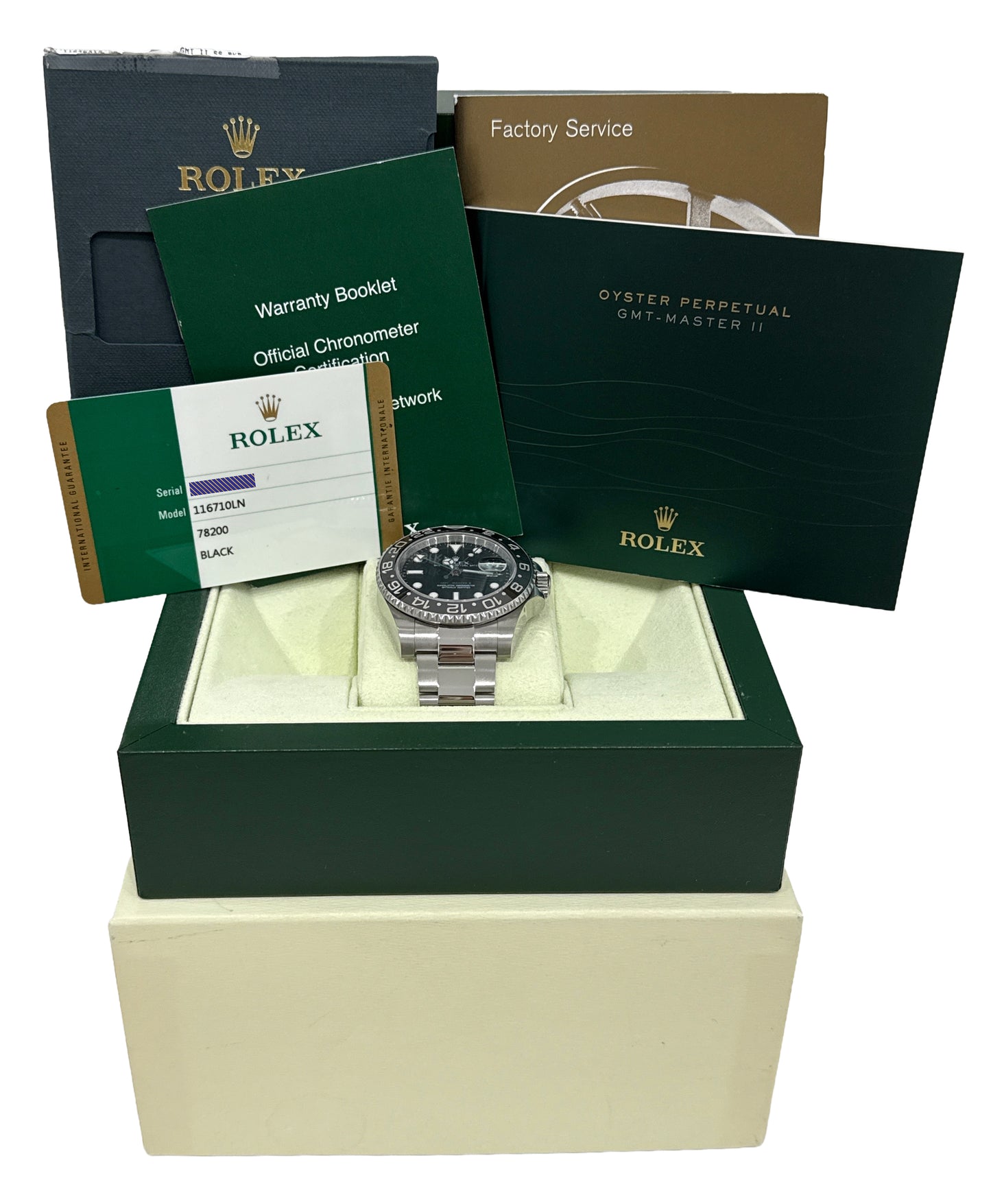 2014 PAPERS Rolex GMT-Master II Black RANDOM SERIAL Ceramic 40mm 116710 LN BOX