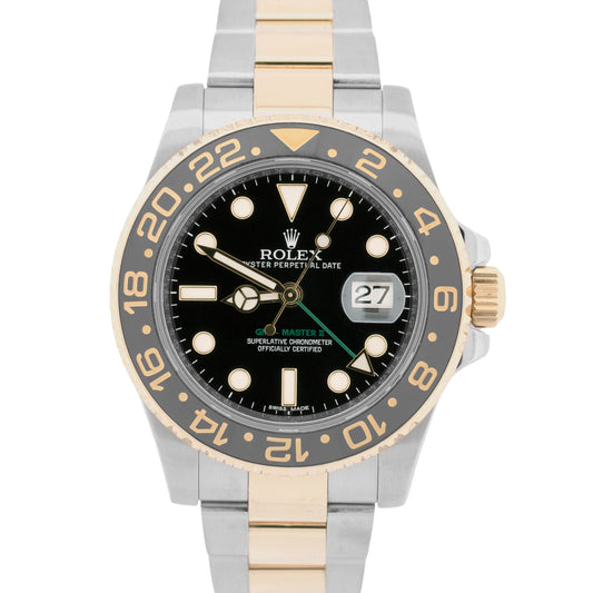 2016 PAPERS Rolex GMT-Master II BLACK Ceramic Two-Tone 18K Steel 40mm 116713 BOX