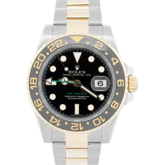 2010 PAPERS Rolex GMT-Master II BLACK Ceramic 18K Gold Steel 40mm 116713 LN BOX