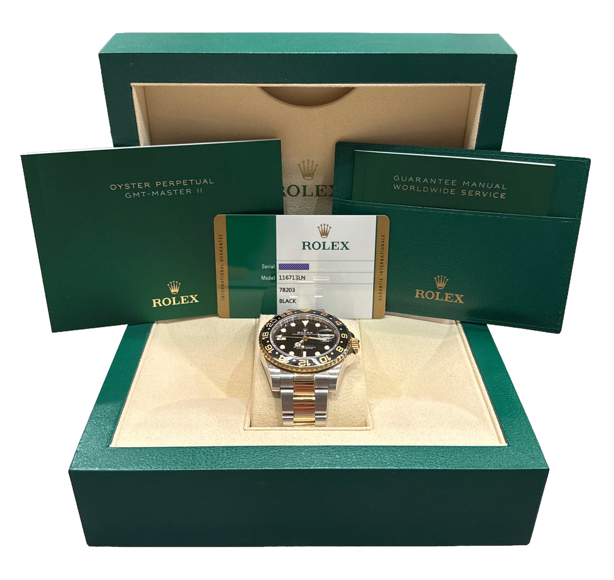 2018 Rolex GMT-Master II 116713 LN Black Ceramic 18K Gold Steel 40mm Box Papers