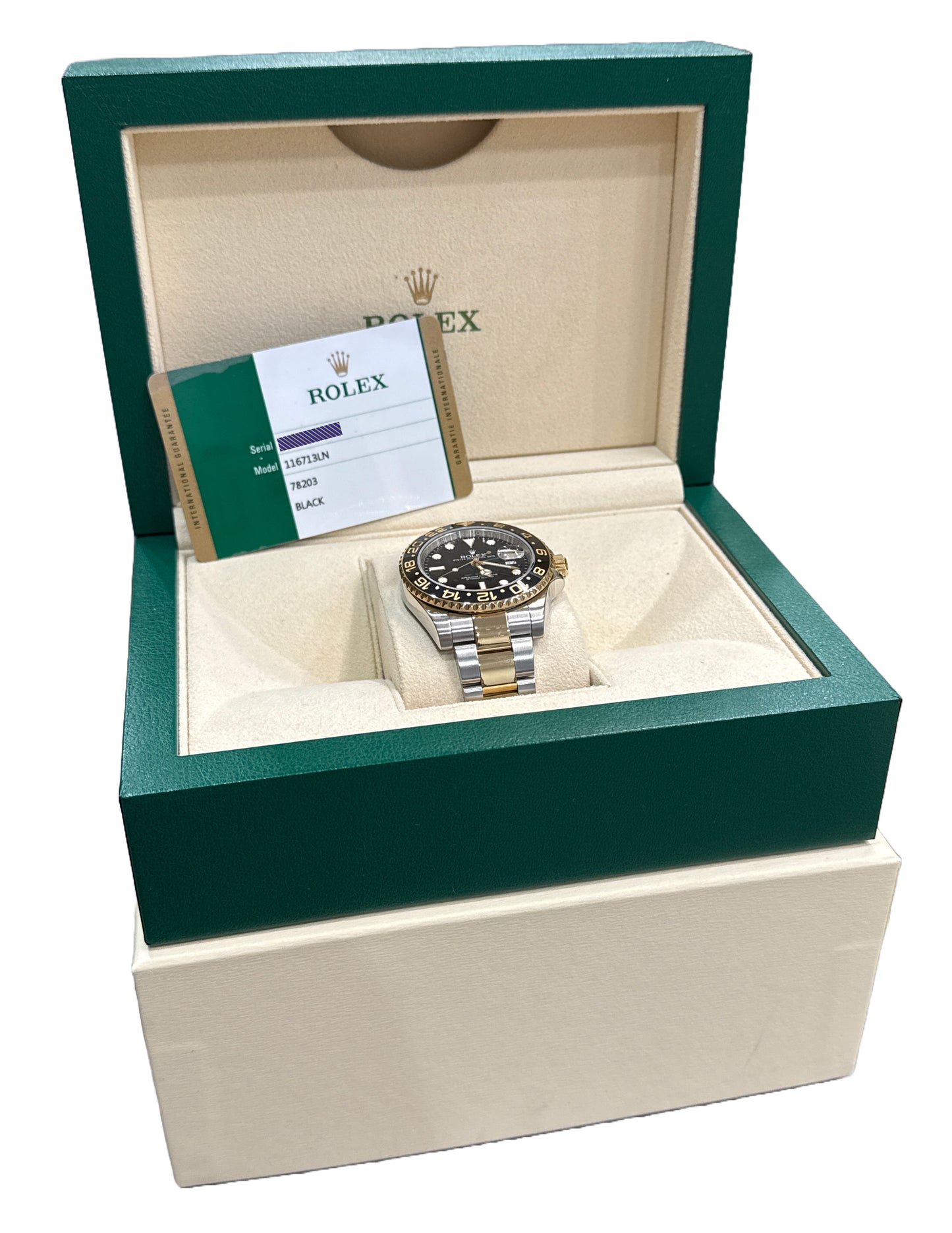 2016 PAPERS Rolex GMT-Master II BLACK Ceramic Two-Tone 18K Steel 40mm 116713 BOX