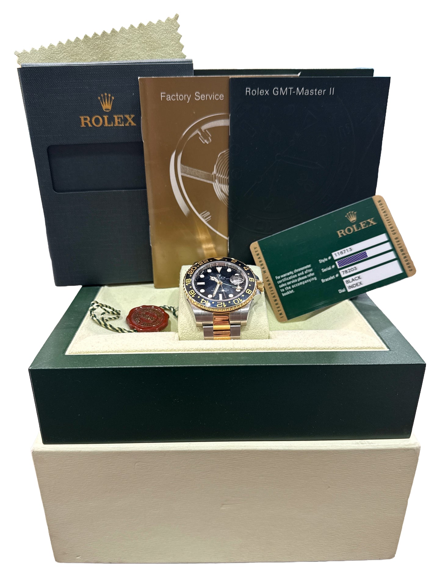 2010 PAPERS Rolex GMT-Master II BLACK Ceramic 18K Gold Steel 40mm 116713 LN BOX