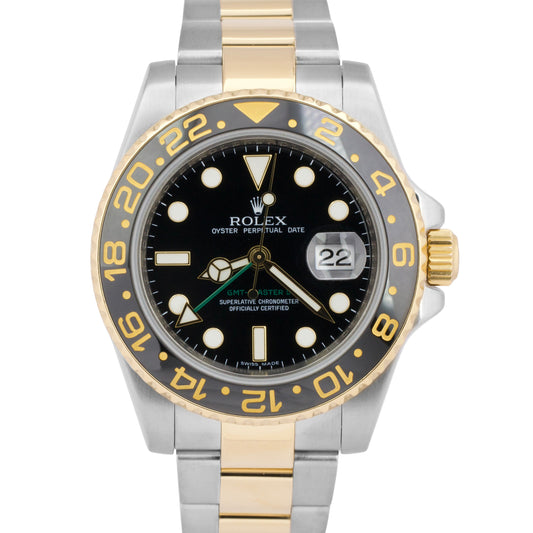 PAPERS Rolex GMT-Master II BLACK Ceramic 18K Gold Steel 40mm 116713 LN Watch BOX