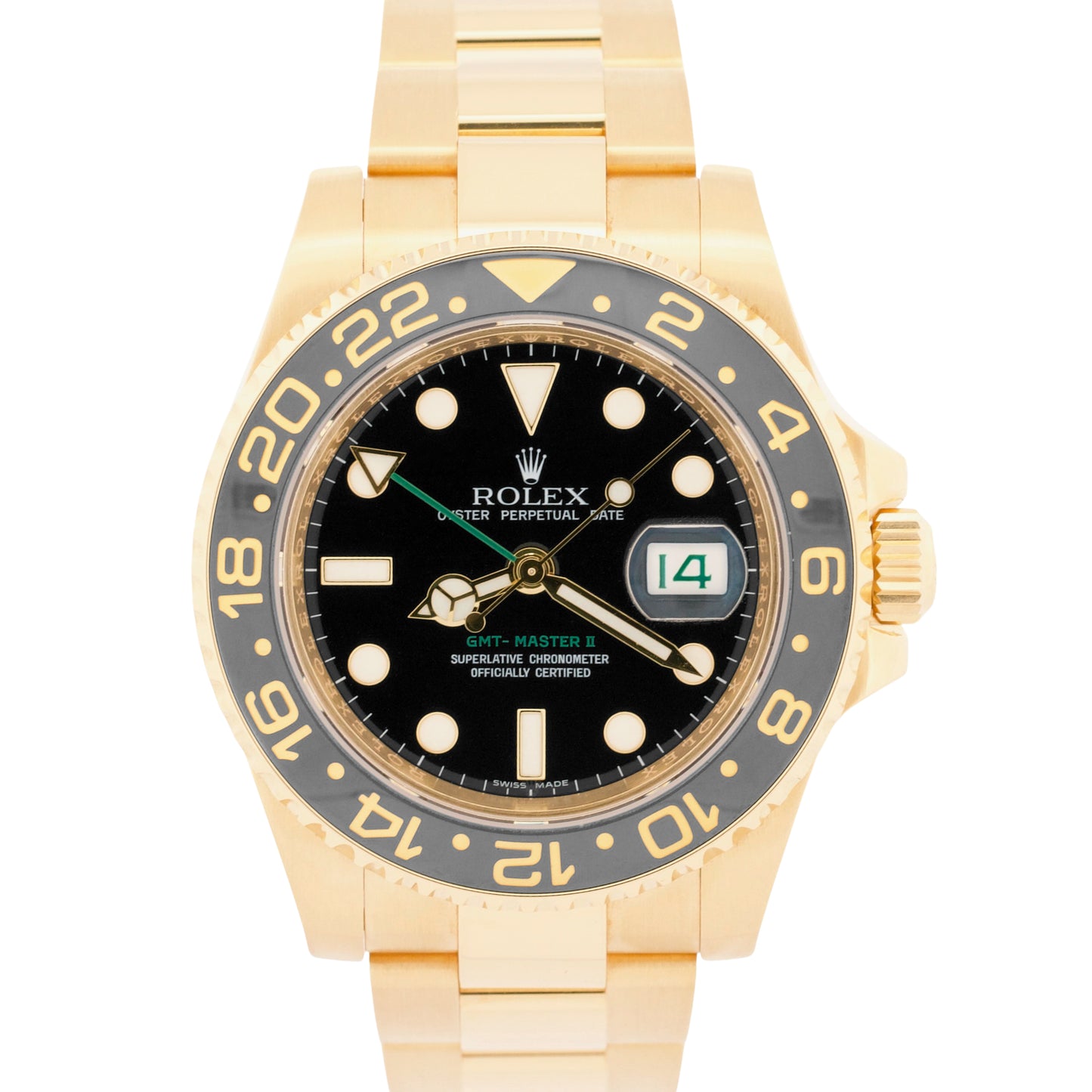 2011 PAPERS Rolex GMT-Master II BLACK Green 18K Yellow Gold 40mm 116718 BOX