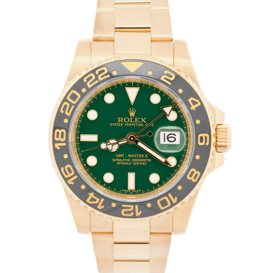 2016 PAPERS Rolex GMT-Master II GREEN Black 18K Yellow Gold 40mm 116718 LN BOX