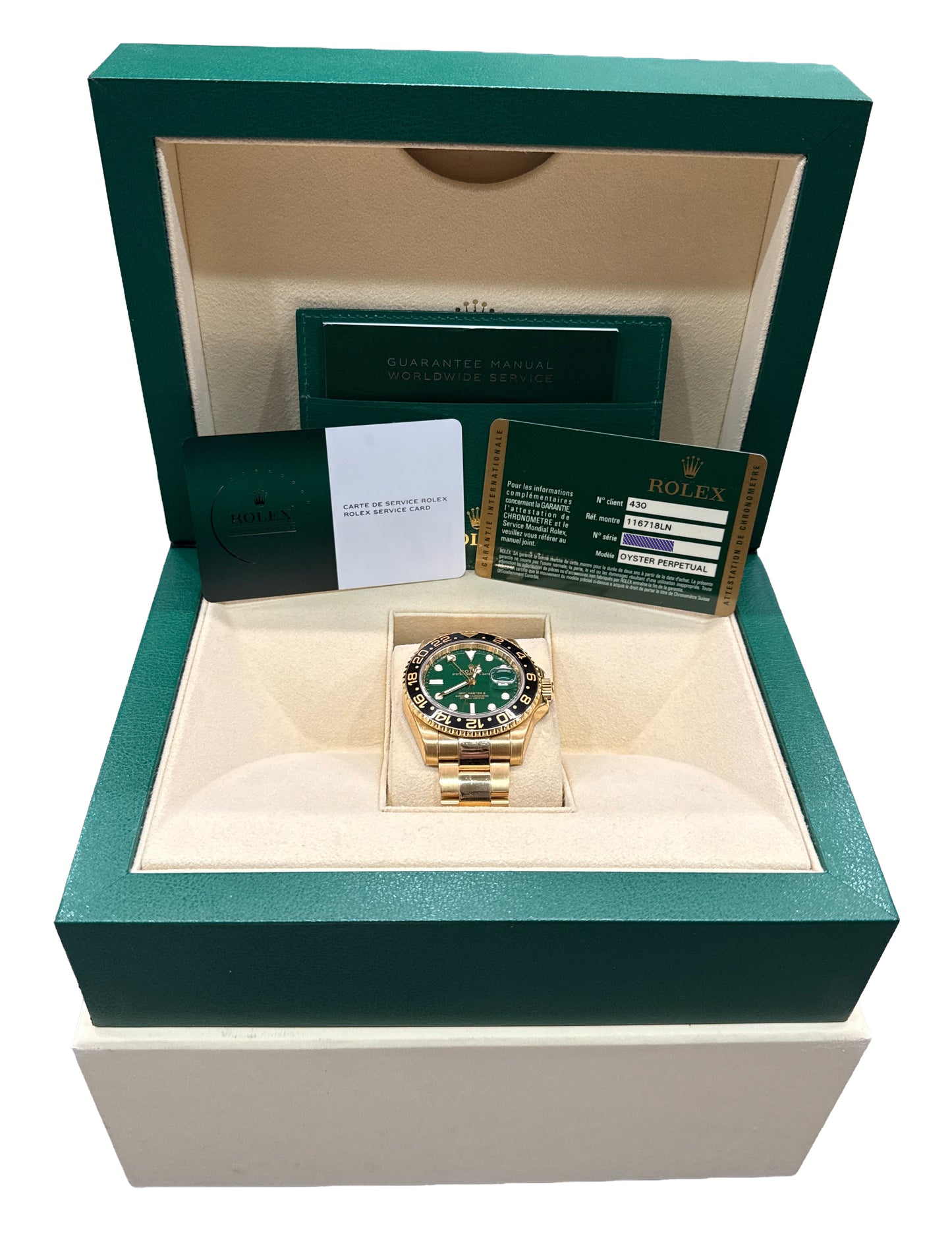 2025 RSC PAPERS Rolex GMT-Master II GREEN 18K Yellow Gold 40mm 116718 Watch BOX