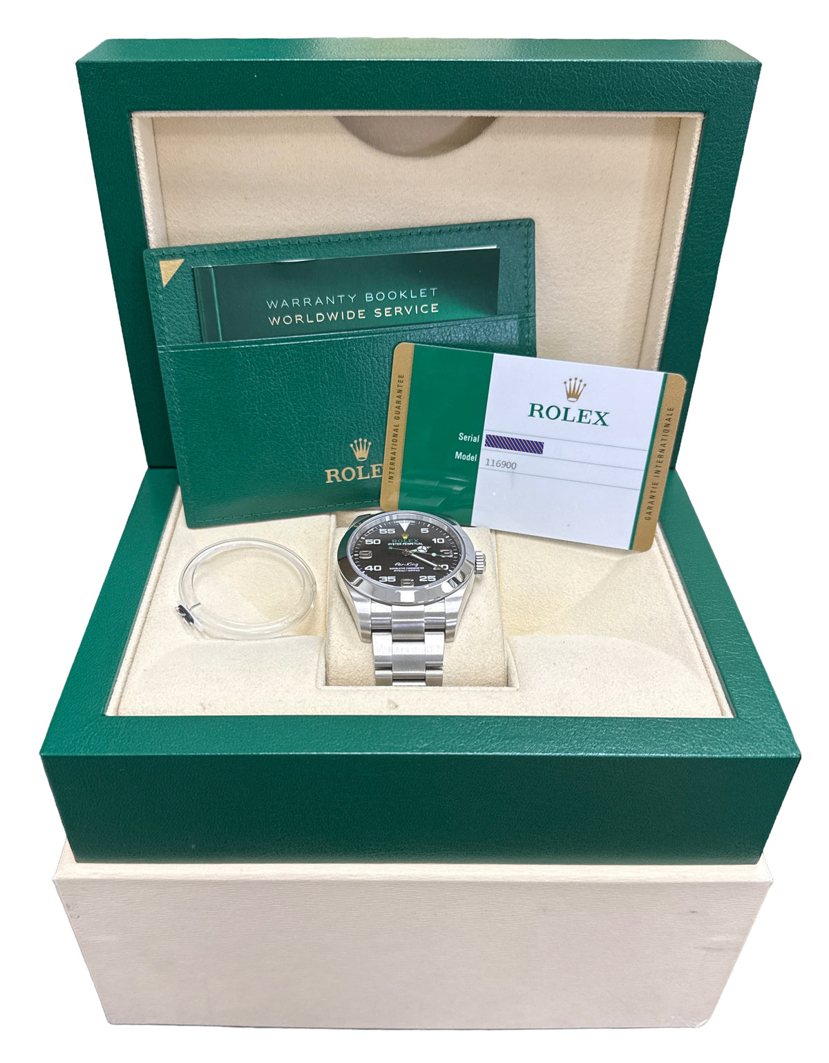2019 Rolex Air-King 116900 40mm Black Green Stainless Steel Automatic Box Papers