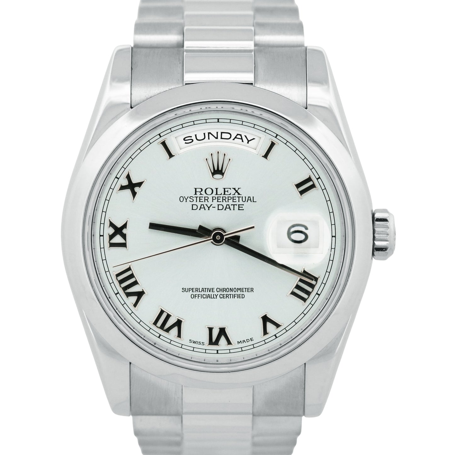 Rolex Day-Date Presidential 36mm GLACIER ICE BLUE ROMAN 950 Platinum 118206