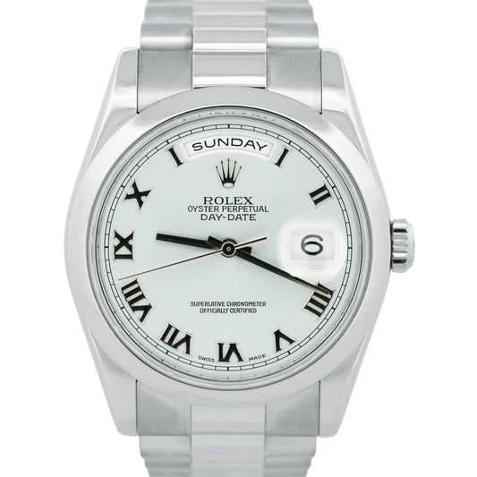 Rolex Day-Date Presidential 36mm GLACIER ICE BLUE ROMAN 950 Platinum 118206