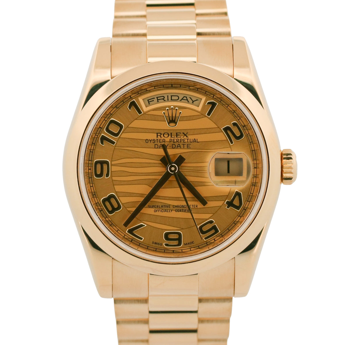 Rolex Day-Date President 118208 Champagne Wave 18K Yellow Gold 36mm Watch Box