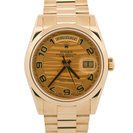 Rolex Day-Date President 118208 Champagne Wave 18K Yellow Gold 36mm Watch Box