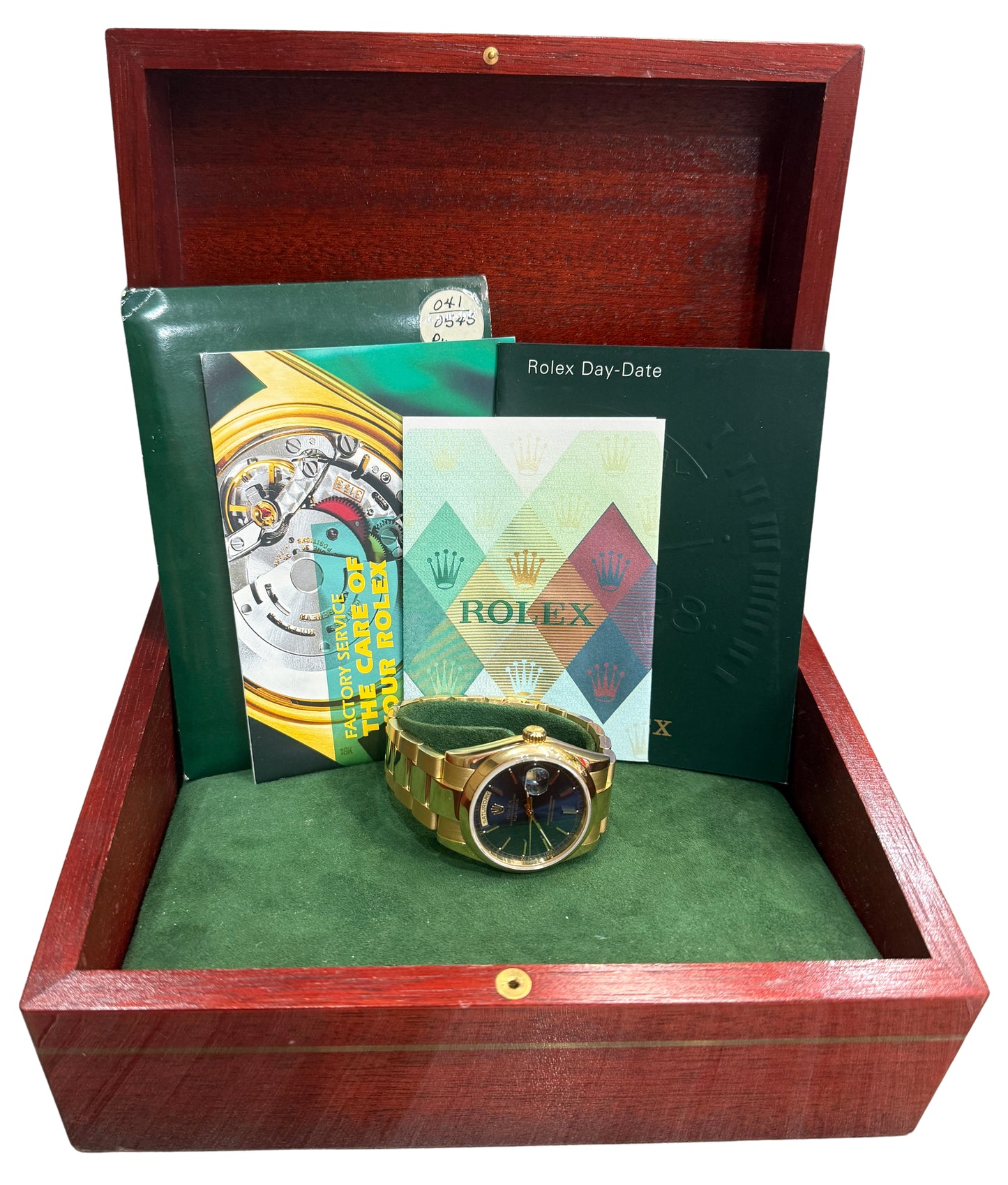 2005 PAPERS Rolex Day-Date BLUE 18K Yellow Gold OYSTER Smooth 36mm 118208 BOX