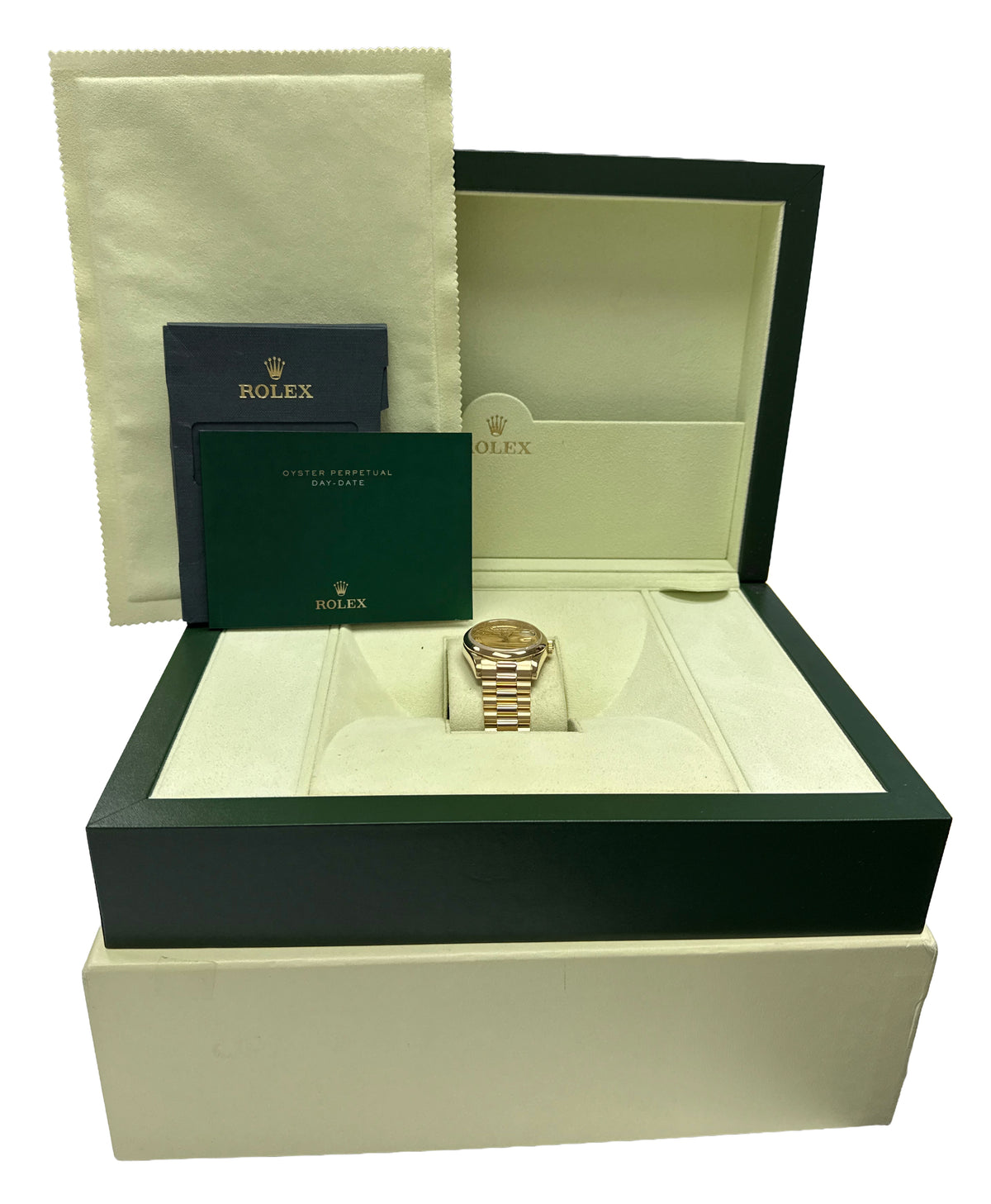 Rolex Day-Date President 118208 Champagne Wave 18K Yellow Gold 36mm Watch Box