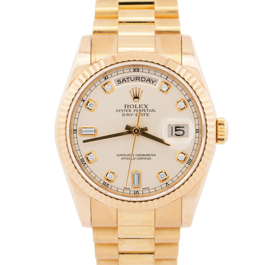 Rolex Day-Date President SILVER DIAMOND 18k Rose Gold 36mm 118235 Watch BOX