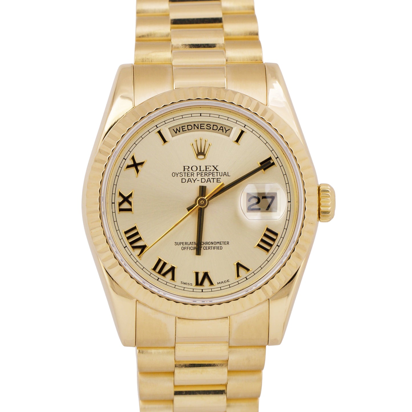 PAPERS Rolex Day-Date President CHAMPAGNE ROMAN 36mm 18K Gold Watch 118238 BOX