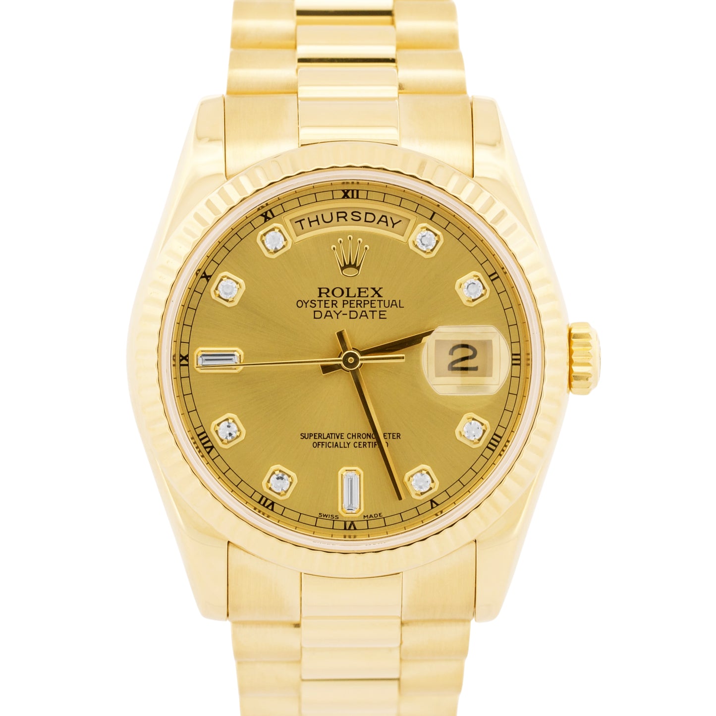 2022 RSC Rolex Day-Date President CHAMPAGNE DIAMOND 18K Gold 36mm 118238 BOX