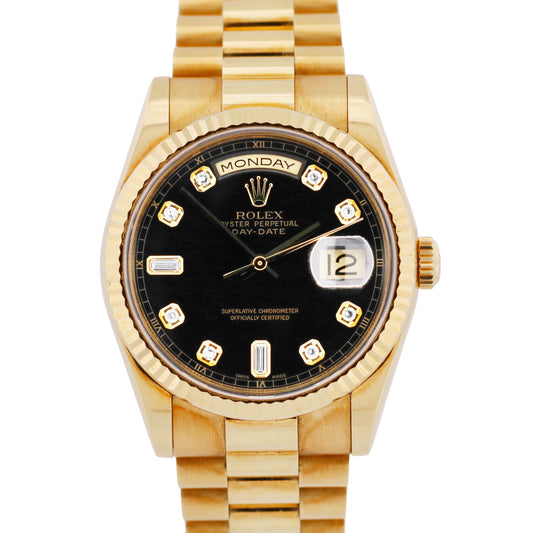 UNPOLISHED PAPERS Rolex Day-Date President BLACK DIAMOND 36mm 18K 118238 BOX