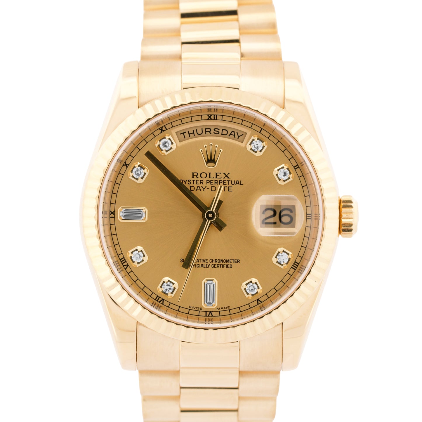 Rolex Day-Date President FACTORY CHAMPAGNE DIAMOND 18K Yellow Gold 36mm 118238