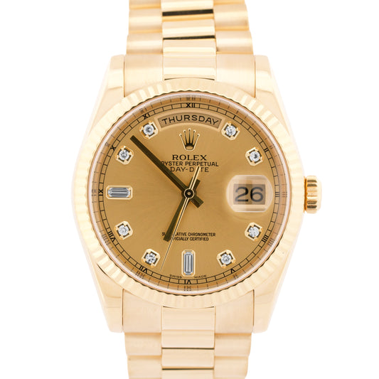 Rolex Day-Date President FACTORY CHAMPAGNE DIAMOND 18K Yellow Gold 36mm 118238