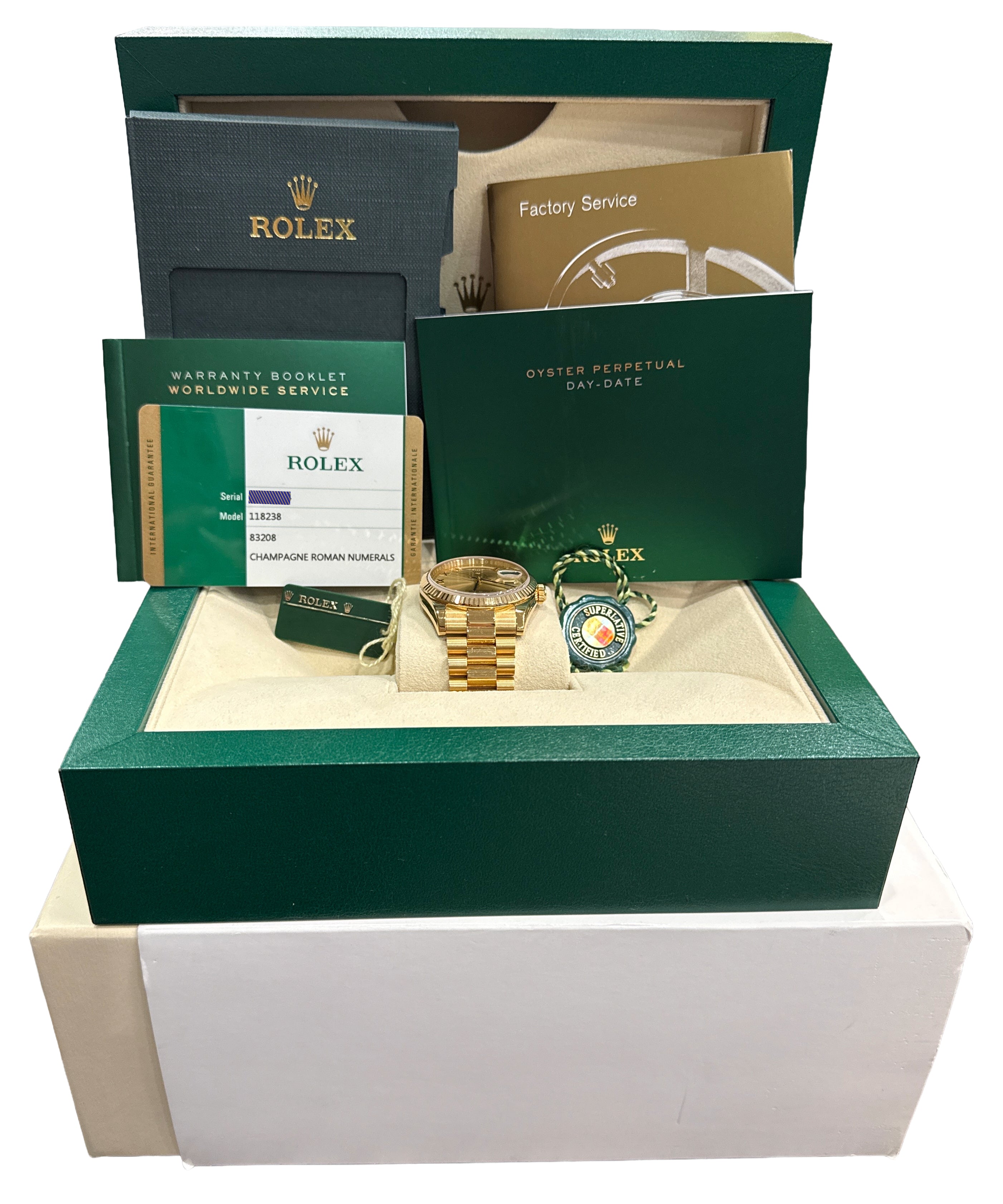 NOS 2016 PAPERS Rolex Day-Date President CHAMPAGNE ROMAN 36mm 18K