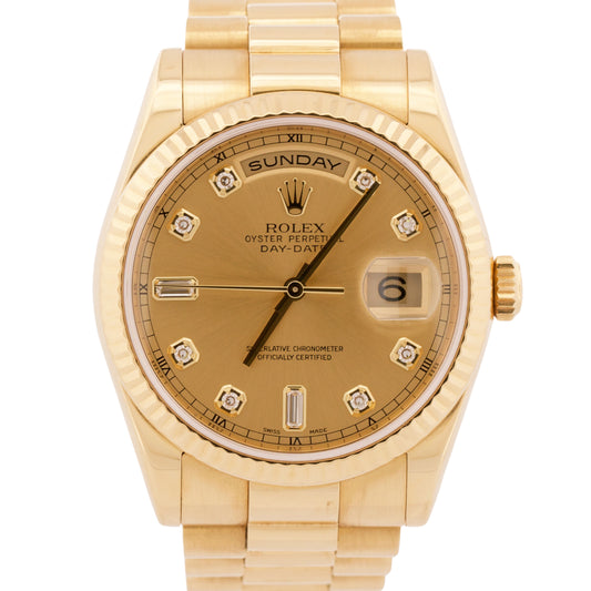 Rolex Day-Date President FACTORY DIAMOND 18K Yellow Gold NEW BUCKLE 36mm 118238