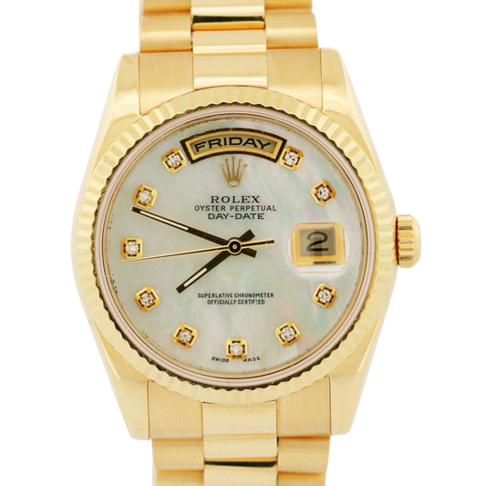 Rolex Day-Date President MOP DIAMOND 18K Yellow Gold Fluted 36mm 118238 Watch