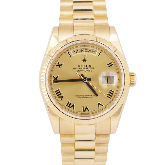 Rolex Day-Date President CHAMPAGNE ROMAN 36mm REHAUT 18K Gold NEW BUCKLE 118238