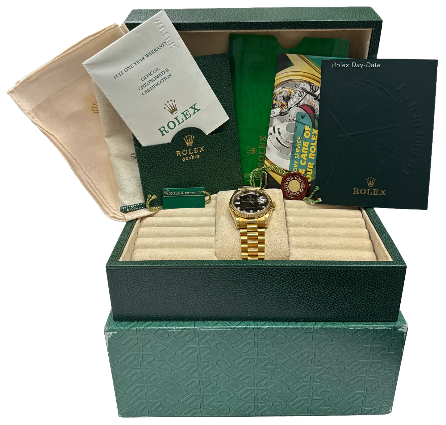 UNPOLISHED PAPERS Rolex Day-Date President BLACK DIAMOND 36mm 18K 118238 BOX