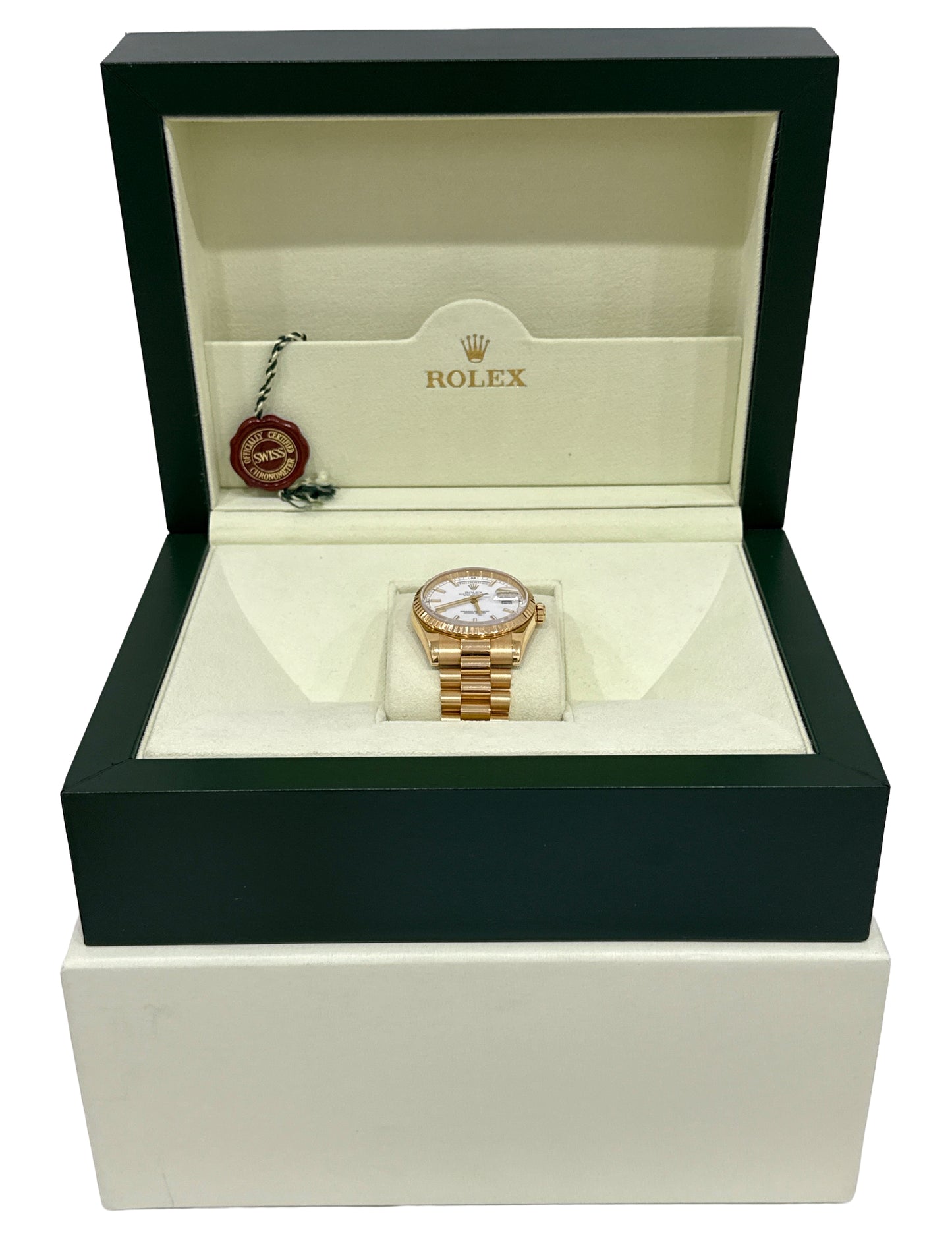Rolex Day-Date President WHITE 18K Yellow Gold Fluted 36mm 118238 Watch BOX