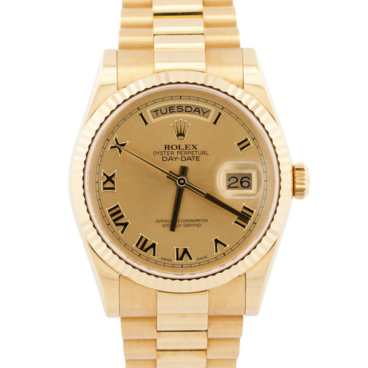 NOS 2016 PAPERS Rolex Day-Date President CHAMPAGNE ROMAN 36mm 18K 118238 BOX