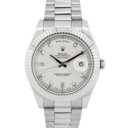 Rolex Day-Date II Presidential FACTORY SILVER DIAMOND 18K White Gold 41mm 218239