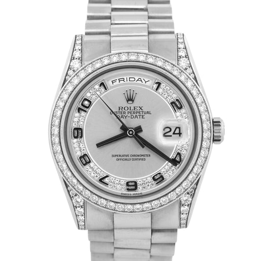 Rolex Day-Date President 36mm SILVER CONCENTRIC DIAMOND 18K Gold 118389 Watch