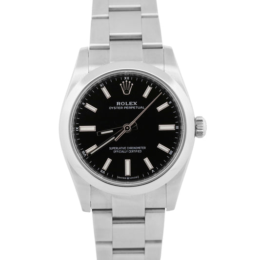 2022 PAPERS Rolex Oyster Perpetual BLACK Steel 34mm Oyster Watch 124200 BOX