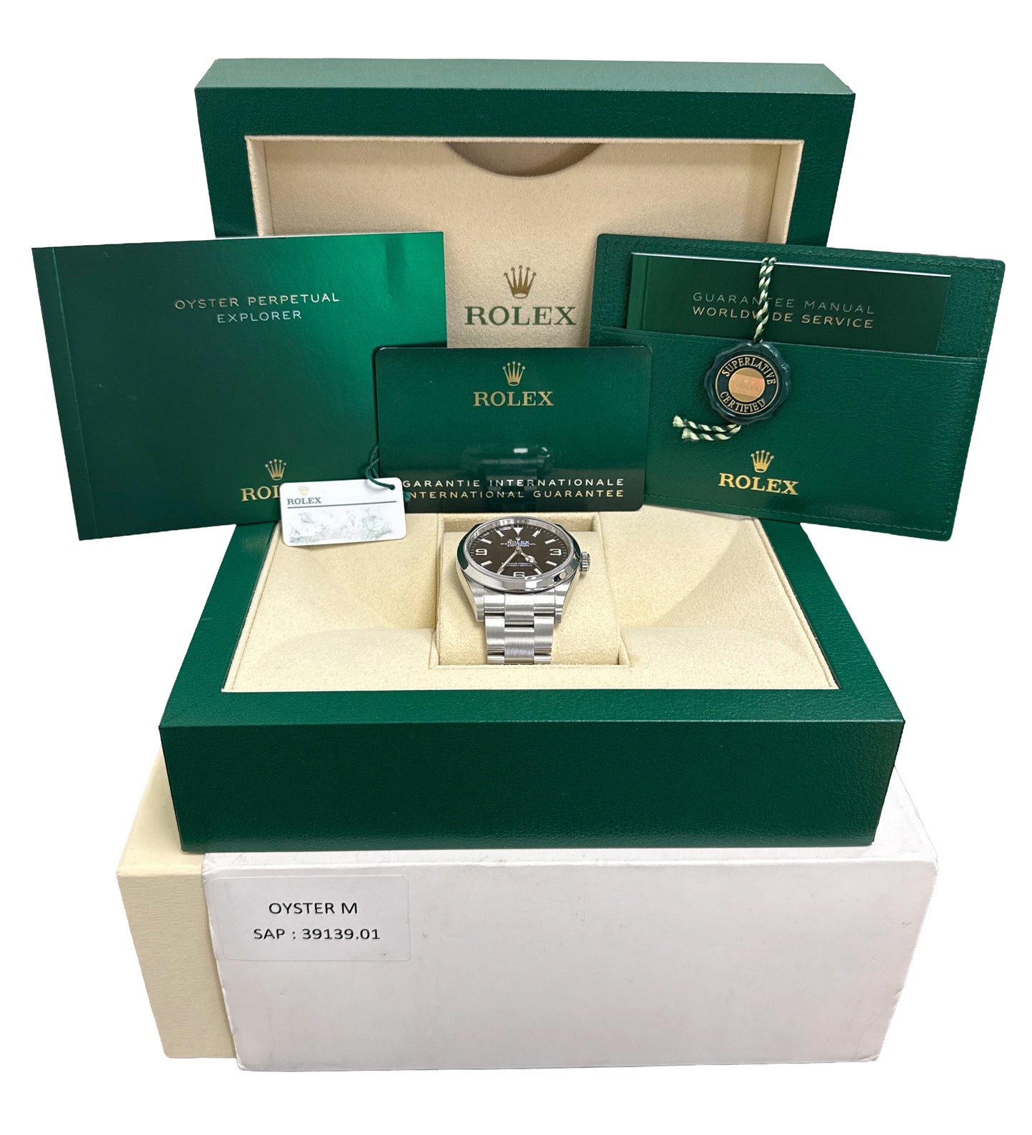 2022 PAPERS Rolex Explorer I BLACK 36mm Stainless Steel 3-6-9 Watch 124270 BOX