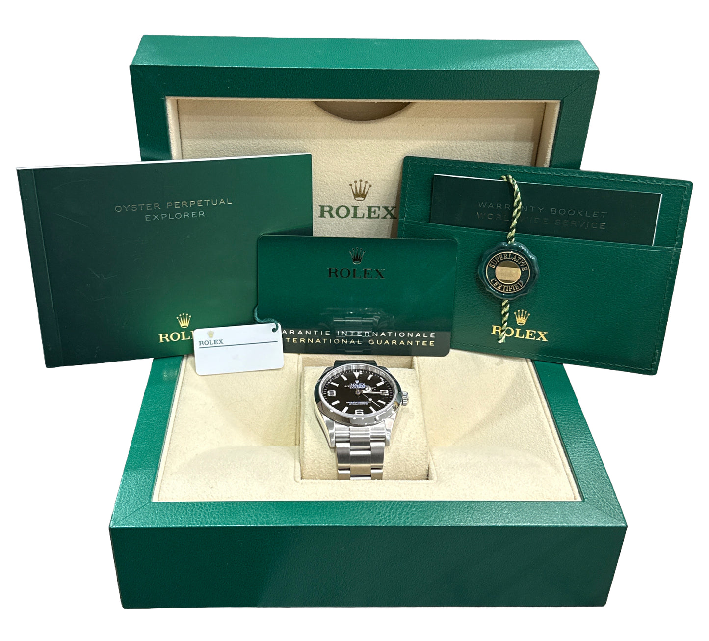 2022 PAPERS Rolex Explorer I BLACK 36mm Stainless Steel 3-6-9 Watch 124270 BOX