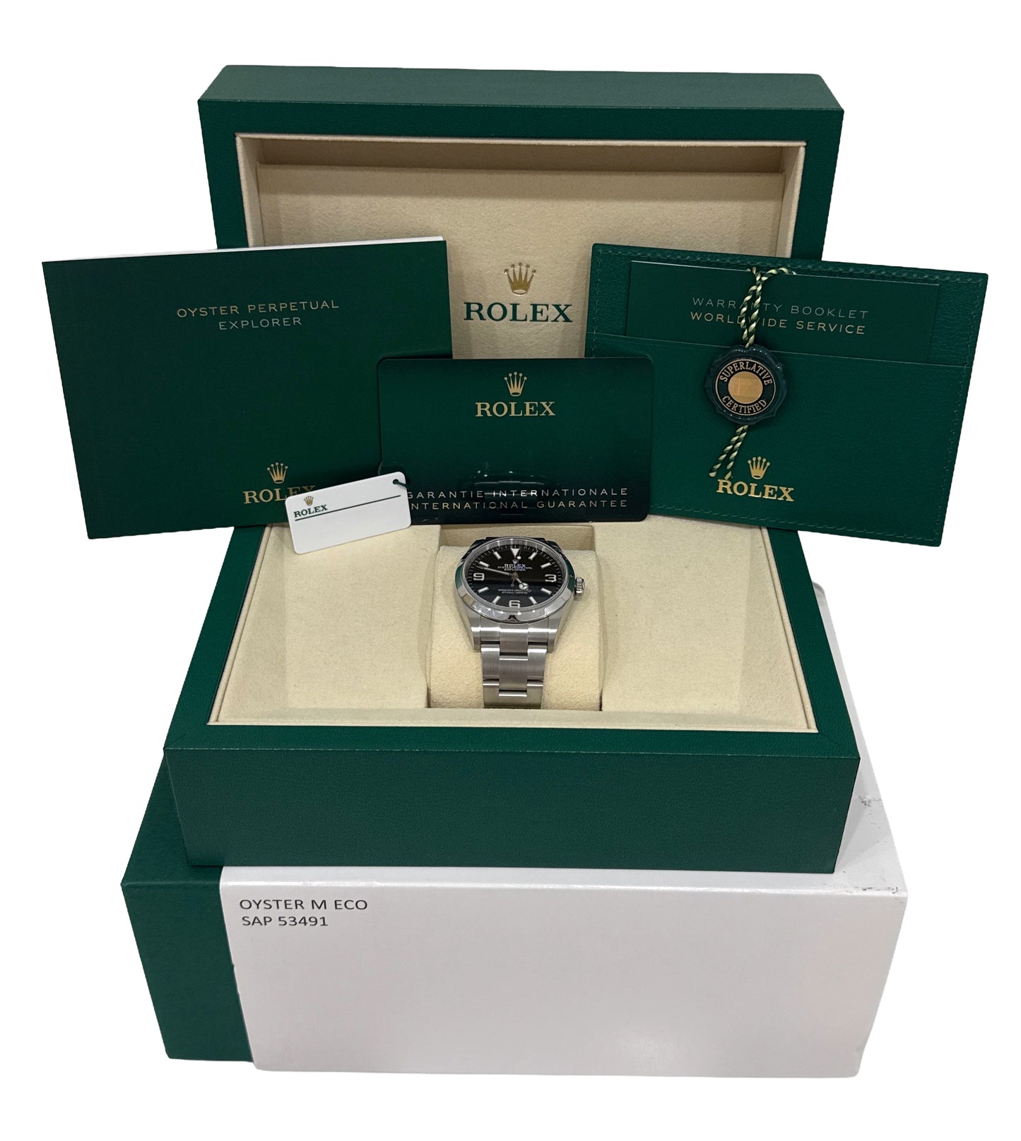 2025 PAPERS Rolex Explorer I BLACK 36mm Stainless Steel 3-6-9 Watch 124270 BOX